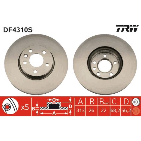 Lot de 2 Disques de frein TRW Automotive DF4310S FORD 1108038 7M3 615 301 (1/2)