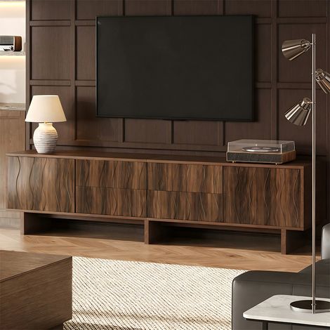 Moderner TV-Schrank 180 cm Dunkelnuss-Holzoptik, Wellenfront, 4 Schubladen, 2 Türen - Lowboard für TVs bis 75 Zoll - 180x40x56 cm (1/5)