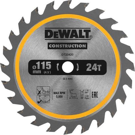 DEWALT DT20420-QZ TCT Circ saw blade 115mm x 9.5mm x 24T