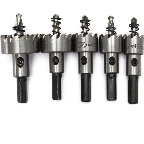 HSS-Kobaltstahl-Lochsägen-Bohrer-Set. 5 Bohrer: 16 + 18,5 + 20 + 25 + 30 mm HSS-Kobalt, M35, HRC 64–66, 9,5 mm Schaft – Crezuo