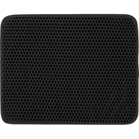 Tapis avec alvéoles pour litière de chat 60x45cm en mousse EVA Support Imperméable Double Couche Bac à Litière Toilette Hygiénique Nettoyage Taille L, noir (1/5)