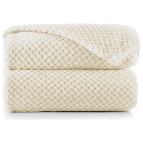 Couette en Microfibre Couverture Polaire Plaid Couvre-lit Polaire Doux de Style scandinave Henry, Microfibre Beige 70x100 cm