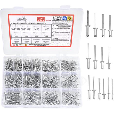 325 Pcs Rivets Pop,Ensemble de Rivets Aveugles en Aluminium(Argent) (1/5)