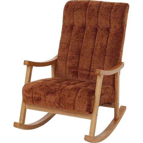 [NUNCA USADO] Silla mecedora HHG-857, sillón relax, madera MVG, tela/tejido chenilla (465 g/m²), terracota, estructura natural