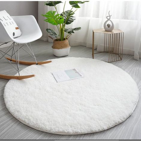 eige rund badmatta Ø 60 cm Vit enfärgad mjuk lamm sammet rund matta sovrum vardagsrum tatami golvmatta flytande fönsteröverdrag (1/4)