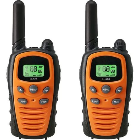 2 talkies-walkies PMR sans fil, 22 canaux, portée jusqu'à 5 km, fonction VOX mains libres, lampe torche LED intégrée, écran LCD rétroéclairé (1/5)