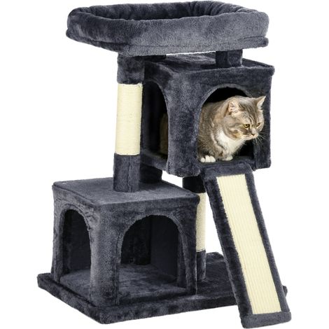 PawHut Kratzbaum 83 cm Kleiner Katzenkratzbaum mit Sisalsäulen, Katzenkratzbaum, Katzen Kletterbaum, Katzenbaum, Katzenmöbel Spielbaum für kleine Katzen, Dunkelgrau