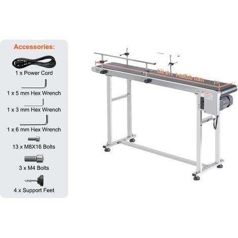 Cinta transportadora de PVC, velocidad bidireccional, barandilla ajustable, 59 x 7,8 pulgadas. (1/2)