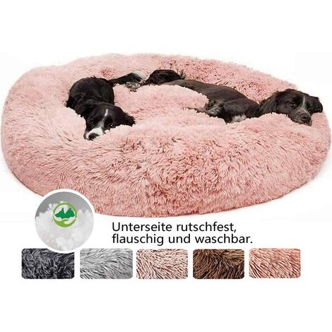 Flauschiges Hundebett rund, Katzenbett Donut, waschbar, Gelenkschmerzen lindern, Rosa Ø 80cm