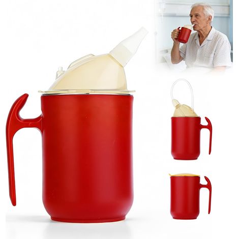 Waterbeker - 400 ml - Anti Fuga - 3 En 1 Con Tapa Intercambiable - Acero Inoxidable 304 Interior - PP Y Silicona Seguros Para Alimentos - Mango Ergonómico - Rojo (1/5)