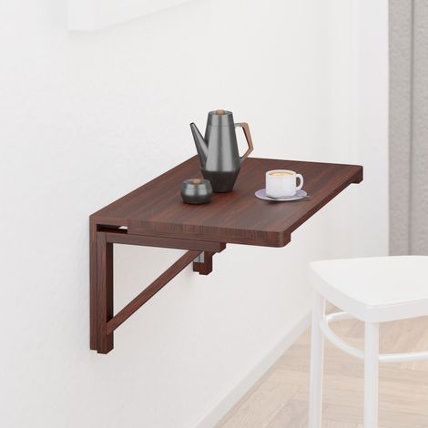 Relaxdays Tavolo a Scomparsa da Muro Cucina, Tavolino Pieghevole, Scrivania in Legno da Parete, LxP: 60x40 cm, Marrone