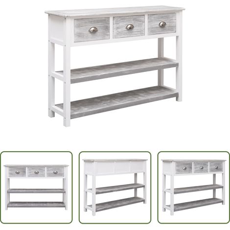 Holzkommode - Sideboard Antik-Grau 108x30x76 cm Massivholz Paulownia (1/5)