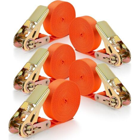 5 Pièces Sangle à Cliquet,Sangle d'Arrimage avec Tendeur,Longueur 4 m,Sangle à cliquet d'arrimage pour Le Transport de matériel,Le Camping,Le déménagement,l'emballage de Bagages(Orange) (1/5)