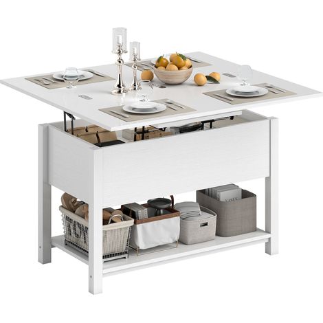 Table basse relevable et extensible de salon avec compartiment caché étagère ouverte 100x45x50 5cm blanc (1/5)