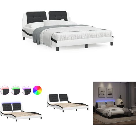The Living Store Bettgestell mit LED Weiß und Schwarz 160x200 cm Kunstleder -  Betten & Bettgestelle (1/5)