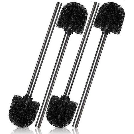 Lot de 4 brosses de toilette, manche et tête en acier inoxydable, noires (1/5)