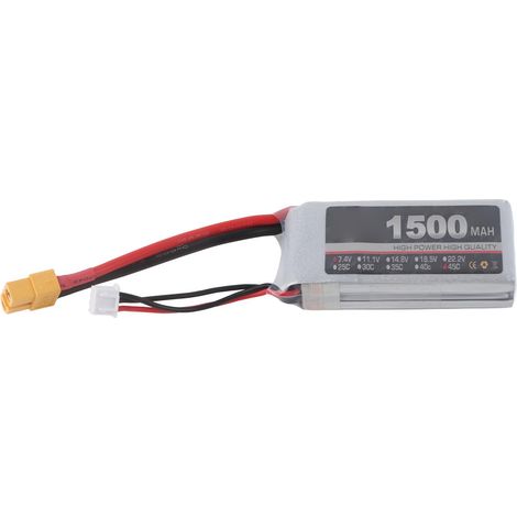 Batterie LiPo 7.4V 1500mAh 45C pour Modèles Avions RC avec Connecteur XT60 (1/5)