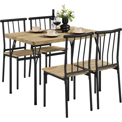 Ensemble Table à Manger et 4 Chaises avec Dossier Brun et Noir (1/5)