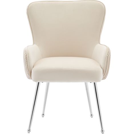 Chaise de salle à manger en velours beige avec accoudoirs et pieds métalliques réglables, lot de 2 (1/5)
