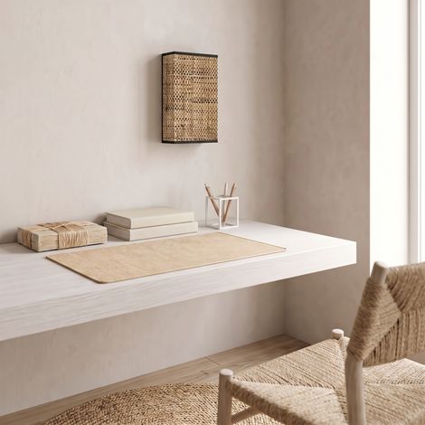 Aplique de Pared en Rafia Natural Cinta Negra Serie KAINDA (1/5)