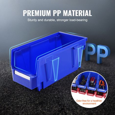 Caisse rangement plastique empilable et murale 28x14x13 cm bleu/rouge lot de 12, bacs solides pour classement bureau cuisine dressing garde-manger (1/5)