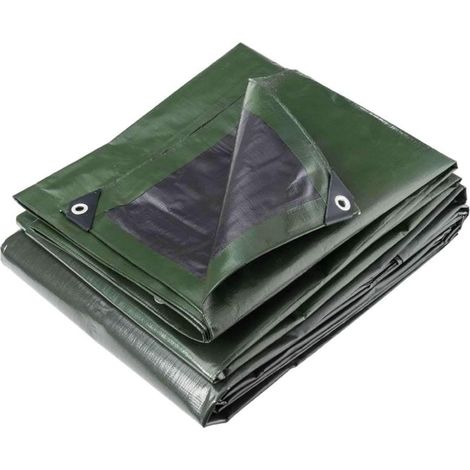 Bâche industrielle - Ultra Lourde - 5 x 8 m - 240g/m2 - Réversible - Noire et Verte (1/5)