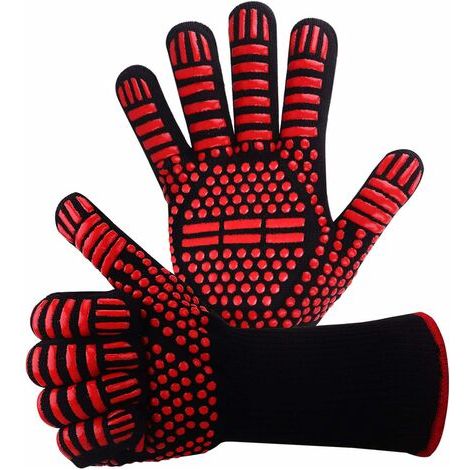 Gants de Barbecue en Silicone antidérapants EN407 pour Barbecue, Four, Four, Gants de Cuisson résistants à la Chaleur, Gants de cheminée, Gants de cheminée, Gants de cheminée jusqu'à 800 °C (Rouge) (1/5)