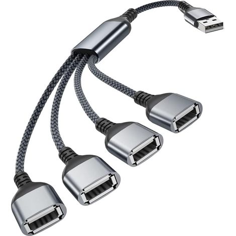 USB-Splitterkabel, 4 Anschlüsse, 0,5 m, 4-in-1 Typ A Stecker auf Buchse, Splitter, Nylon, Mehrfachkabel, Mehrfachsteckdosenleiste, Extender, Hub, Ladegerät, Split für Mac, PC, TV, Auto, PS4 PS5, Xbox (1/5)