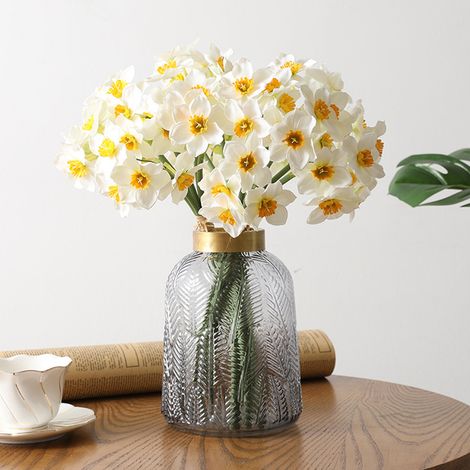 Yue Xing Hui] Strauß aus 6 künstlichen Narzissen, Heimdekoration, künstliche Blumen, weißer Lotus mit Golddraht