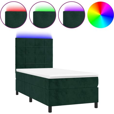 Lit simple  Lit adulte  Sommier à lattes de lit et matelas et LED Vert foncé 80x200 cm