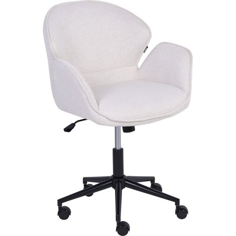 Office Chair Off-White Polyester Fabric Black Metal Frame Upholstered Swivel Function Adjustable Office Furniture BELMAR (1/5)
