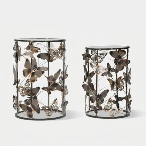 Set de 2 mesitas redondas de metal y cristal Farfalle (1/5)