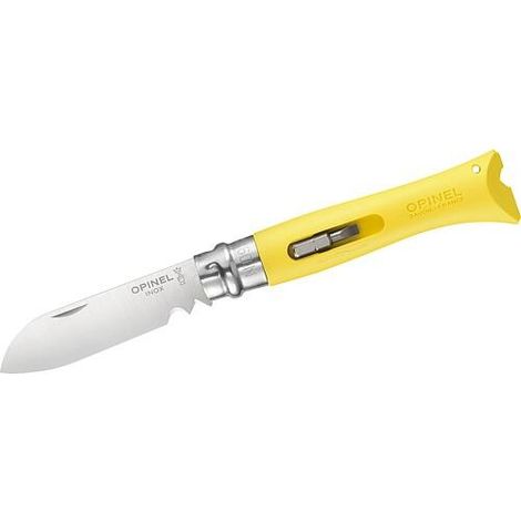 Couteau pliant multifonction 8 cm en acier inoxydable – Manche polyamide renforcé – Dénudeur de fil et embouts vis – Pour bois dur et teck – Opinel
