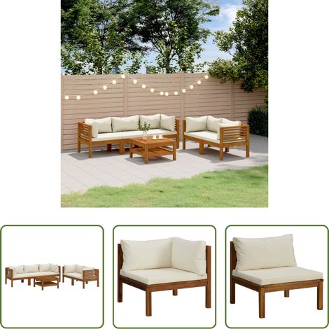 vidaXL Akazienholz - 6-tlg. Garten-Lounge-Set mit Creme Kissen Massivholz Akazie (1/5)