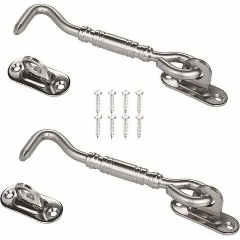 UlisemCrochet de Cabine,2 Pack Acier Inoxydable Abri de Verrouillage 6 Pouces Portail Loquet pour Verrou Fenêtre de Porte Argent
