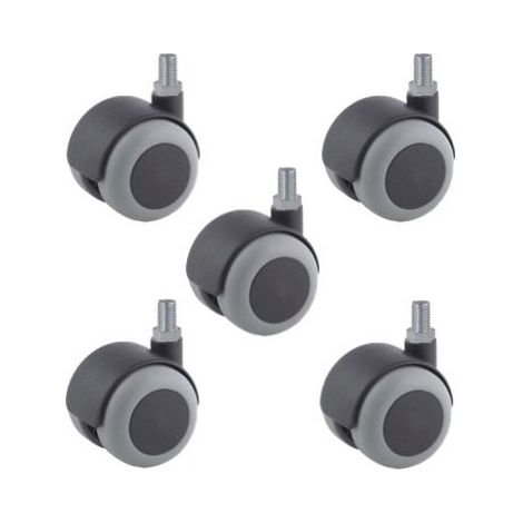 Lot de 5 Roulettes pivotantes JUMELÉE pour FAUTEUIL CAOUTCHOUC GRIS diamètre 50 mm à tige filetée M8x15