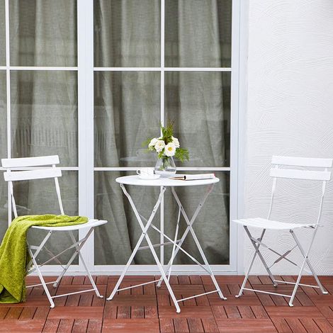 Set Tavolo e 2 Sedie Pieghevoli da Giardino per Esterno Bistrot Bianco (1/5)