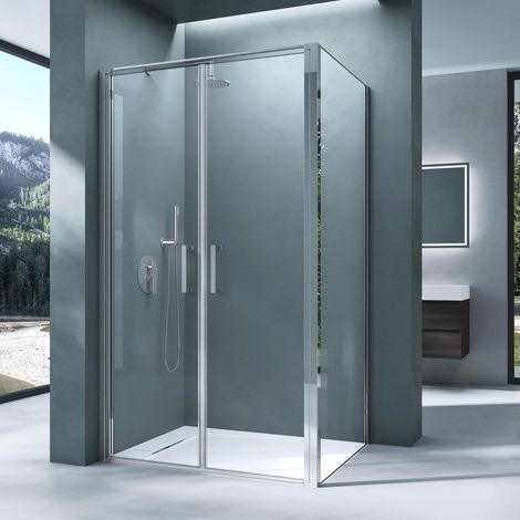 Mai & Mai Cabine de Douche 80x90 Porte Auto-levante Montage Réversible Paroi de Douche Rectangulaire avec Receveur de Douche Verre Transparent de 8mm Easy Clean Rav66K