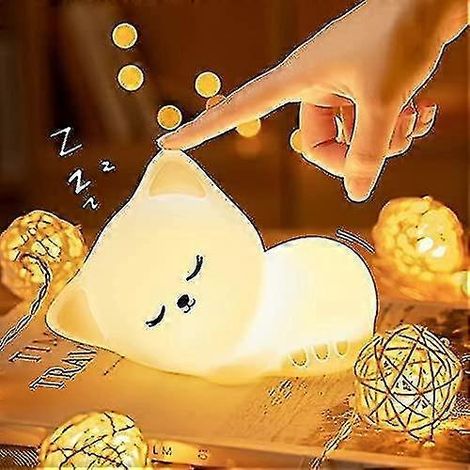 Luz nocturna infantil con forma de gato, luz nocturna para bebés, recargable (1/4)