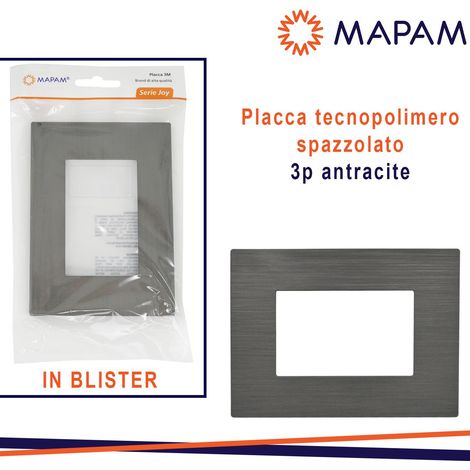 PLACCA TECNOPOLIMERO SPAZZOLATO ANTRACITE 3P JOY T3 BLISTER
