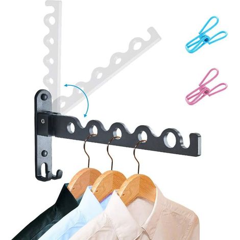 Wall-Mounted Drying Rack, Foldable Drying Rack Hook Hanger for Balcony, Bathroom, Bedroom, Laundry Bed (Black, 1)