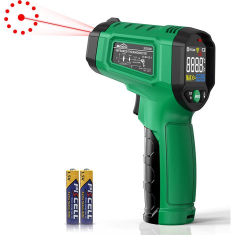 Thermometre Infrarouge,Thermometre Laser -50℃ 600℃(-58℉ 1112℉), avec Émissivité Réglable et Rétroéclairage Couleur, pour Cuisson, Four à Pizza, Barbecue, Réfrigérateur, Industrie (Vert) (1/5)