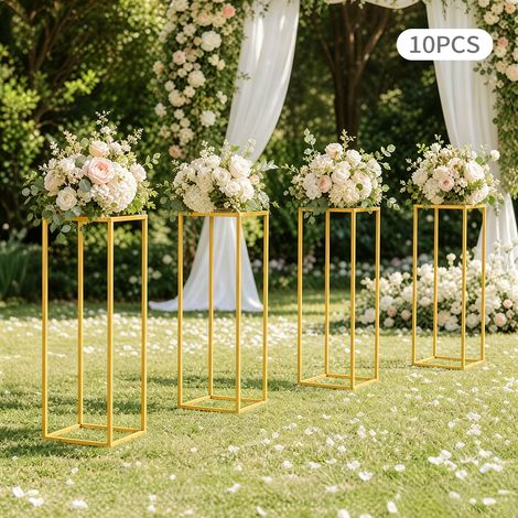 Vase doré pour Centre de Table de Mariage 10 Pièces Vases en Métal de 60cm de Haut pour Centre de Table de Mariage - Présentoir Colonne en Métal pour Décorations de Salon (1/5)
