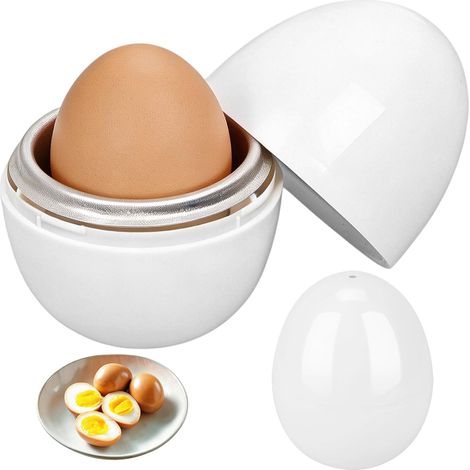 JeiibrZui 2-teiliger Mikrowellen-Eierkocher – 9 x 7 cm – 2 Fächer für weich- und hartgekochte Eier – Weiß (1/5)