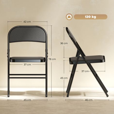 Lot de 2 chaises pliantes, chaises de bureau portables, pieds en acier, idéales pour le bureau, la réception ou la salle d'attente, revêtement en similicuir noir. (1/5)