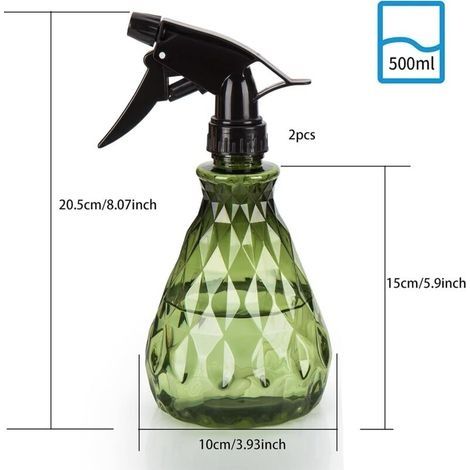 2 Stück 500 ml leere, wiederbefüllbare Sprühflaschen, leere Plastikwasserflaschen, Sprühflasche, Sprühflasche für Gartenpflanzen, Reinigung (Grün) (1/4)