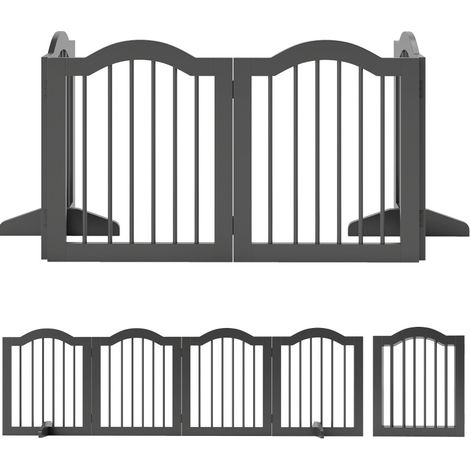Puerta plegable autoportante para perros de 4 paneles en madera y MDF 208x61 cm negra (1/4)
