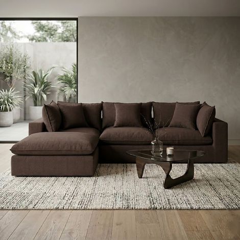 M&S – Canapé droit modulable 295x210x85 cm – Tissu texturé chocolat – 2 à 7+ places – Confort optimal avec coussins épais – Montage facile (1/5)