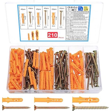 Vis Chevilles Set: M6 M8 Chevilles Universelles, M4 M5 Vis à Autoperceuses, Chevilles Expansion Nylon Plastique avec Vis à Bois pour Fixations Creuses Cloison Sèche Plaques de Plâtre (1/3)