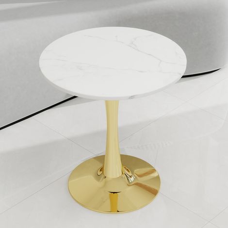 REDOM Table ronde salle à manger 70x70x72cm design moderne minimaliste, marbre artificiel Blanc doré (1/5)
